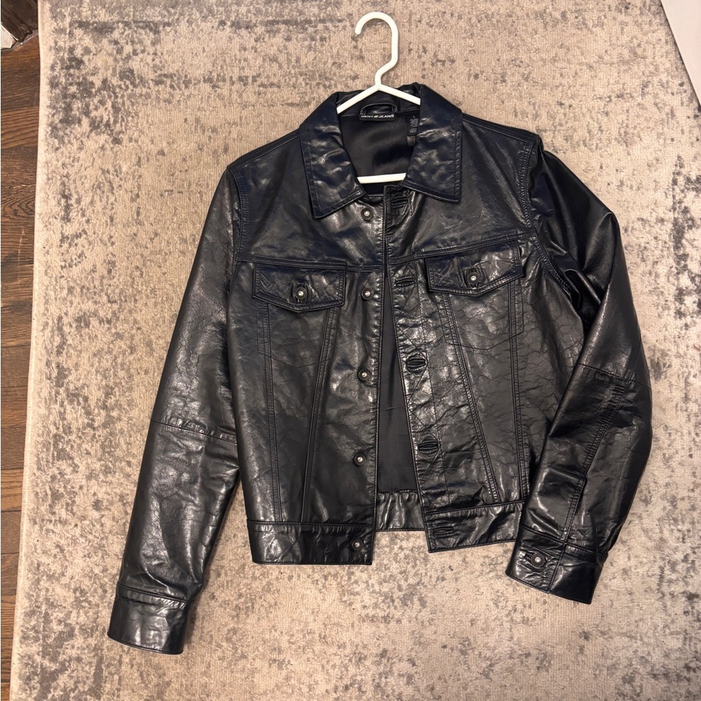 DKNY vintage  Black 100% Leather Jacket - Picture 8 of 9